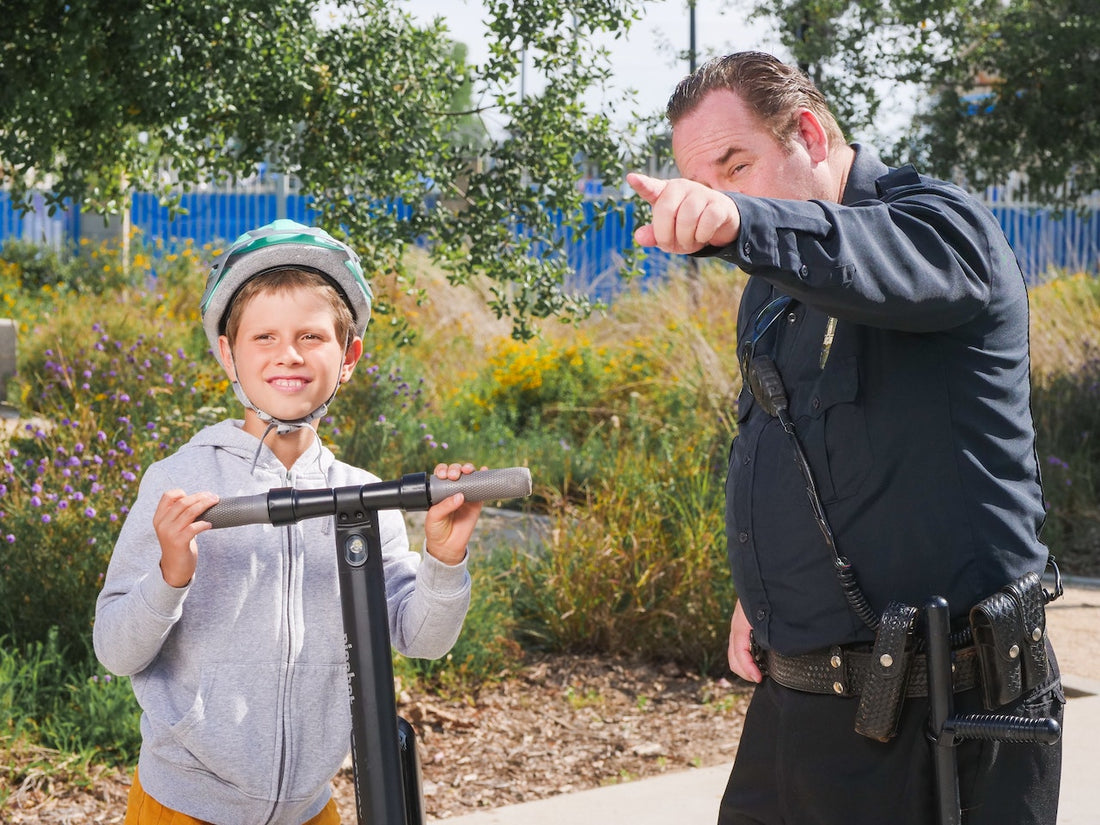 security guard pointing directions to kid