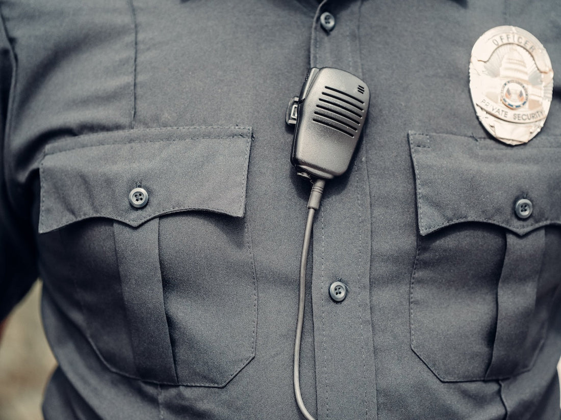 security officer chect cam and walkie