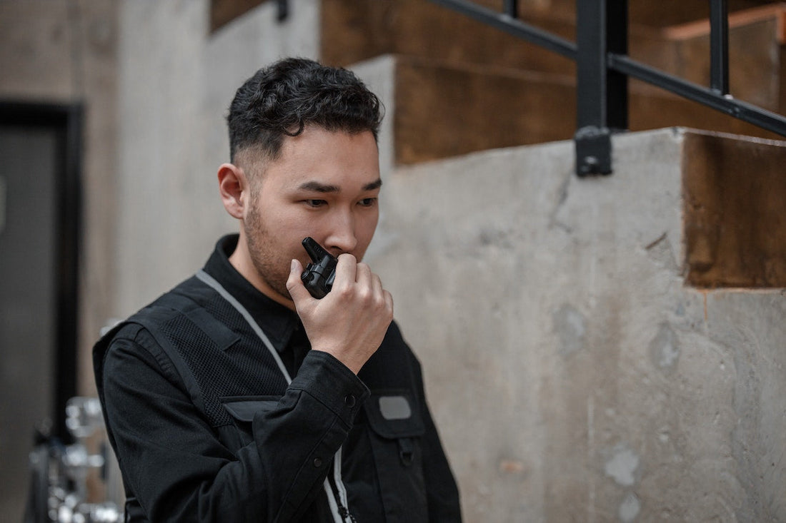 security officer on walkie talkie